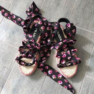 PRADA 2020 Collection silk lace-up espadrilles EUC